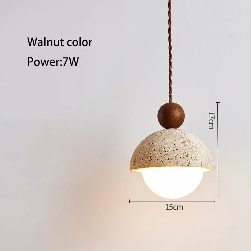 Luma Japanese Style Yellow Travertine Pendant Light, Wabi-Sabi Stone Chandeliers for Kitchen Island Bedroom Bedside Home Decor