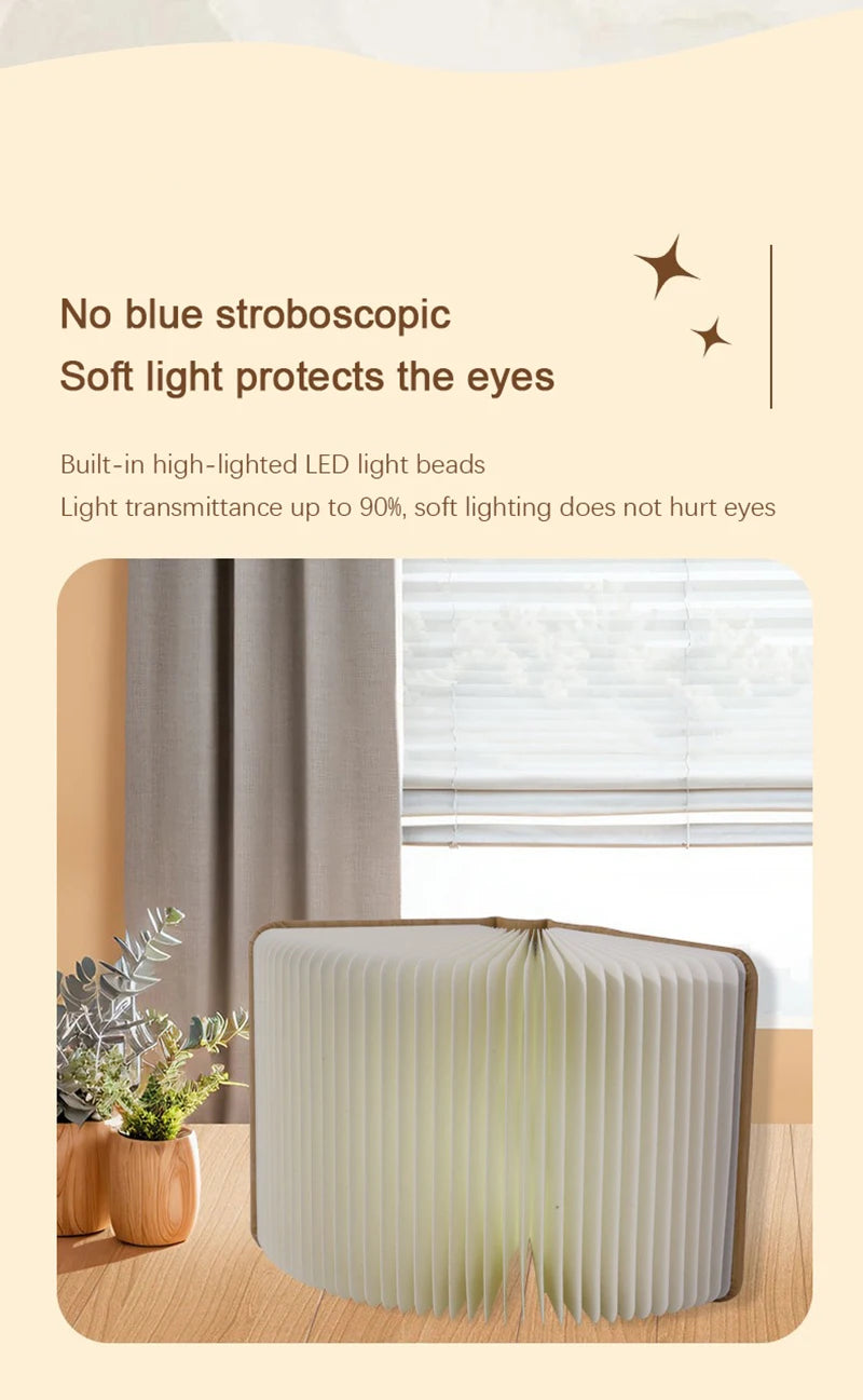 LED Wooden Book Lamp Creative USB Foldable Reading Light Children Birthday Holiday Gift Bedroom Bedside Decoration Night Light