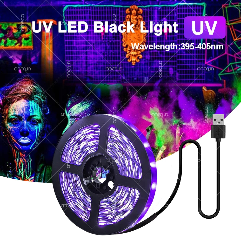USB UV LED Strip Light Glow in Dark Led Blacklight 385-400nm Ultraviolet UV Lamp For Halloween Fluorescence Party Neon Posters