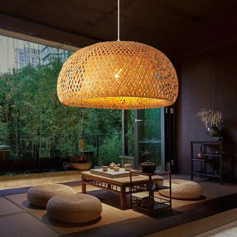 Hand Knitted Chinese Style Weaving Hanging Lamps 18/19/30cm Bamboo Pendant Lamp Restaurant Home Decor Lighting Fixtures