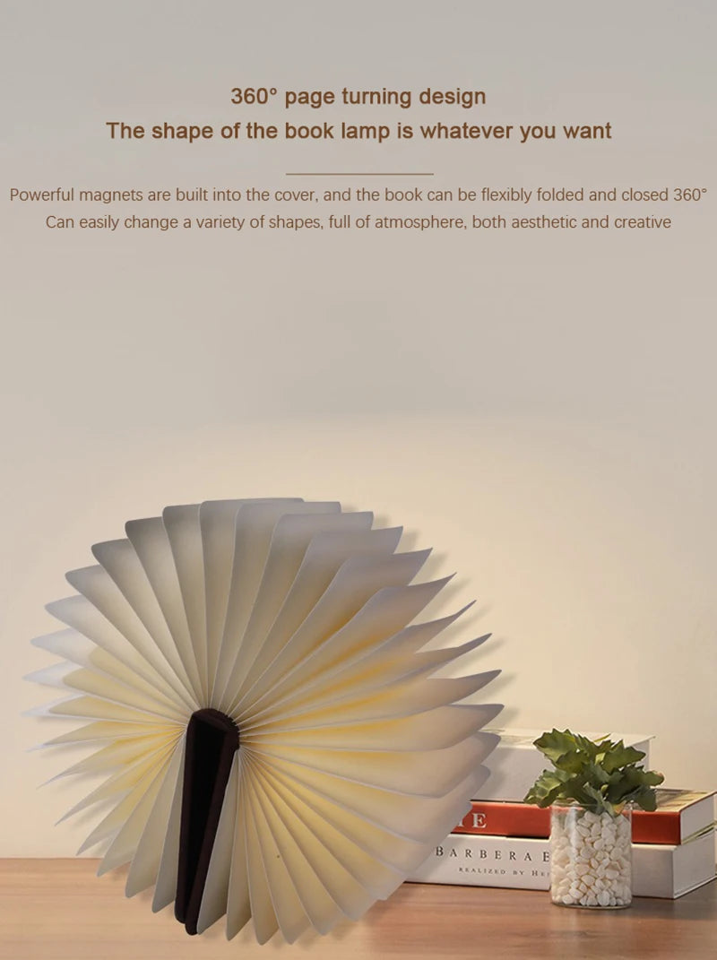 LED Wooden Book Lamp Creative USB Foldable Reading Light Children Birthday Holiday Gift Bedroom Bedside Decoration Night Light