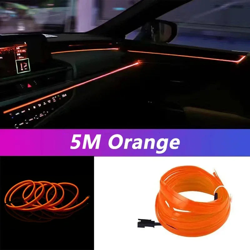 5M Car Interior LED Strip Light EL Wire Neon Ambient Lighting USB Flexible Decoration DIY Auto Party Atmosphere Lamp Diode
