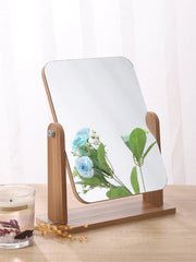 Dresser Vanity Makeup Mirror with Wood Stand, 360 Degree Rotating Compact Cosmetic Mirror, Portable Counter-top Mirror Bath Gift