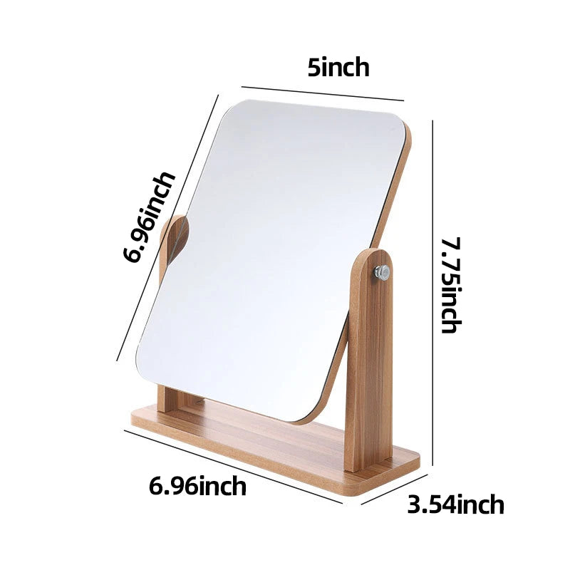 Dresser Vanity Makeup Mirror with Wood Stand, 360 Degree Rotating Compact Cosmetic Mirror, Portable Counter-top Mirror Bath Gift