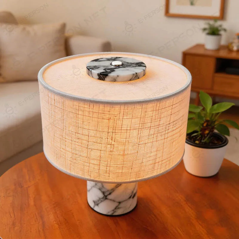 Lessa Marble-Style Table Lamp with Fabric Shade