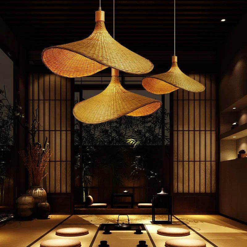 Hand Knitted Chinese Style Weaving Hanging Lamps 18/19/30cm Bamboo Pendant Lamp Restaurant Home Decor Lighting Fixtures