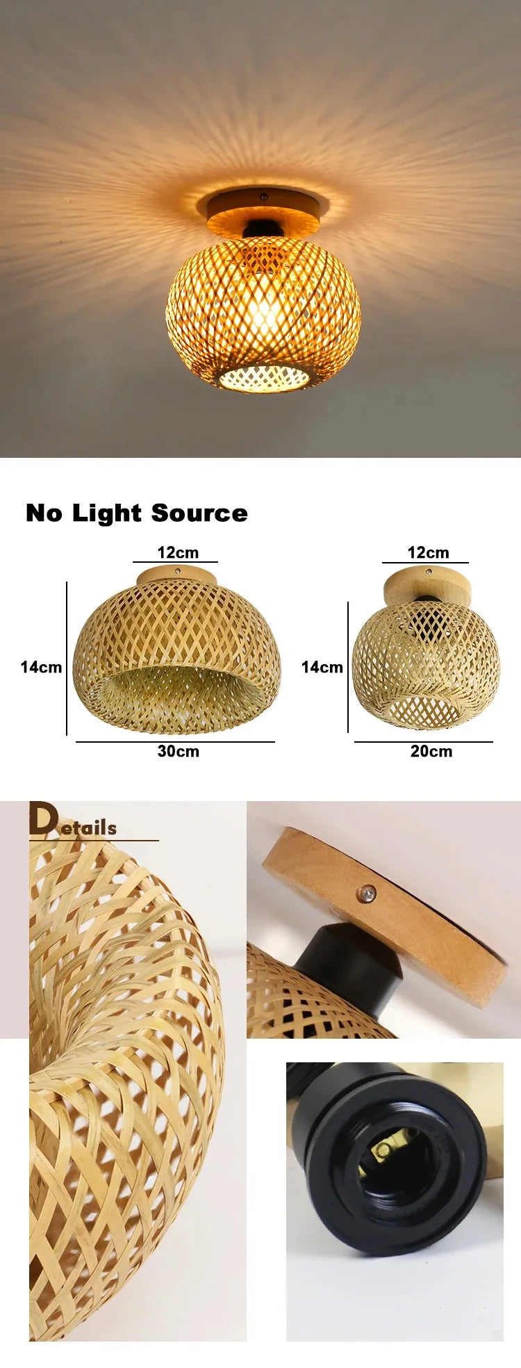 Retro Led Bamboo Woven Ceiling Lamp Corridor Aisle Living Room Ceiling Light E27 Woven Lamps Decorative Fixtures