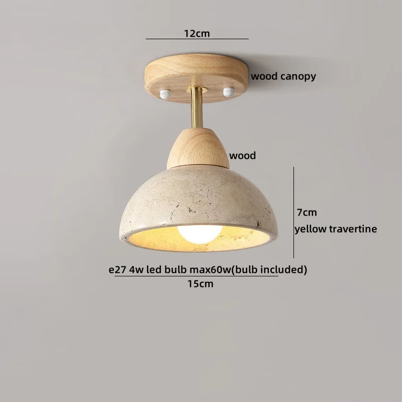 IWHD Natural Stone LED Ceiling Light Decoration Wabi-sabi Wind Aisle Corridor Living Room Modern Ceiling Lamp Yellow Travertine