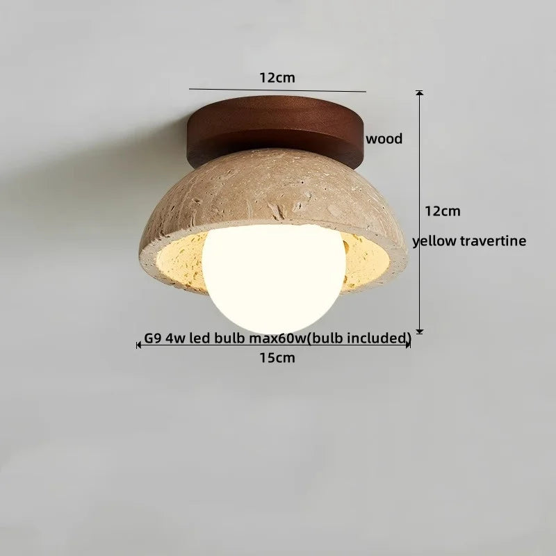 IWHD Natural Stone LED Ceiling Light Decoration Wabi-sabi Wind Aisle Corridor Living Room Modern Ceiling Lamp Yellow Travertine