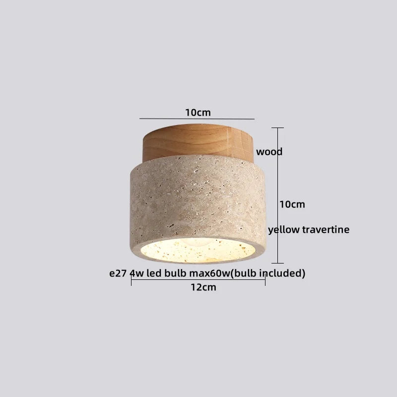 IWHD Natural Stone LED Ceiling Light Decoration Wabi-sabi Wind Aisle Corridor Living Room Modern Ceiling Lamp Yellow Travertine