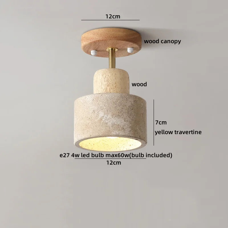 IWHD Natural Stone LED Ceiling Light Decoration Wabi-sabi Wind Aisle Corridor Living Room Modern Ceiling Lamp Yellow Travertine