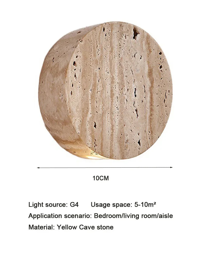 Luma Wabi-Sabi Yellow Travertine Wall Light, Natural Stone LED Wall Sconce Lamp For Bedroom Bedside Aisle Stair Restaurant