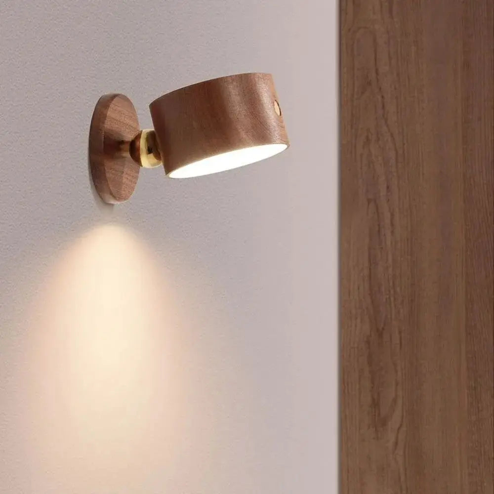 360° Rotating Wood Color Wall Mounted Lamp Touch Control Magnetic Mounting LED Wall Sconce Dimmable Warm White USB Rechargeable