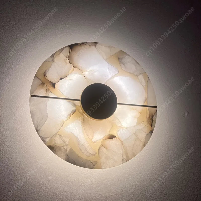 Modern Luxury Creative Natural Marble Copper Wall Light - Alabaster Marble Wall Sconce for Bedroom Bedside Living Room Aisle