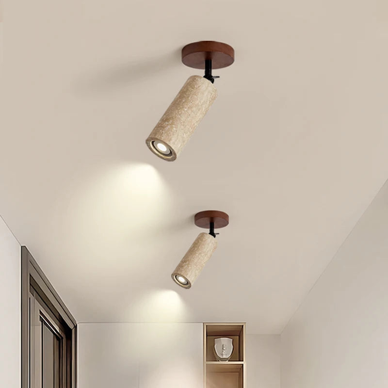 IWHD Natural Stone LED Ceiling Light Decoration Wabi-sabi Wind Aisle Corridor Living Room Modern Ceiling Lamp Yellow Travertine