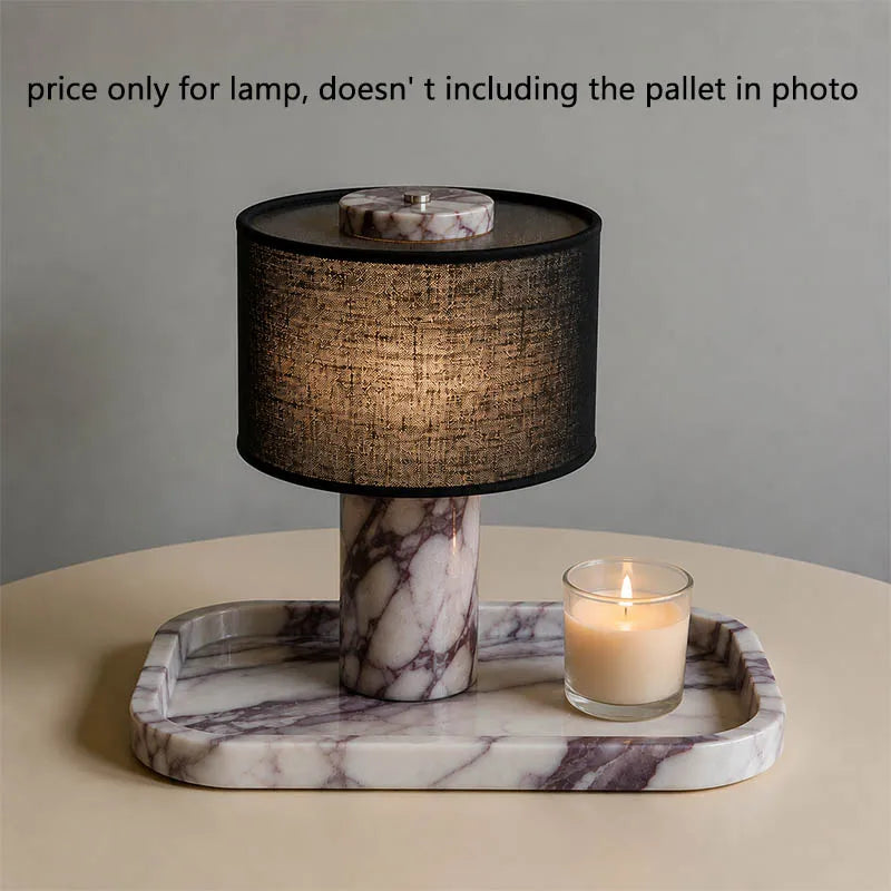 Lessa Marble-Style Table Lamp with Fabric Shade