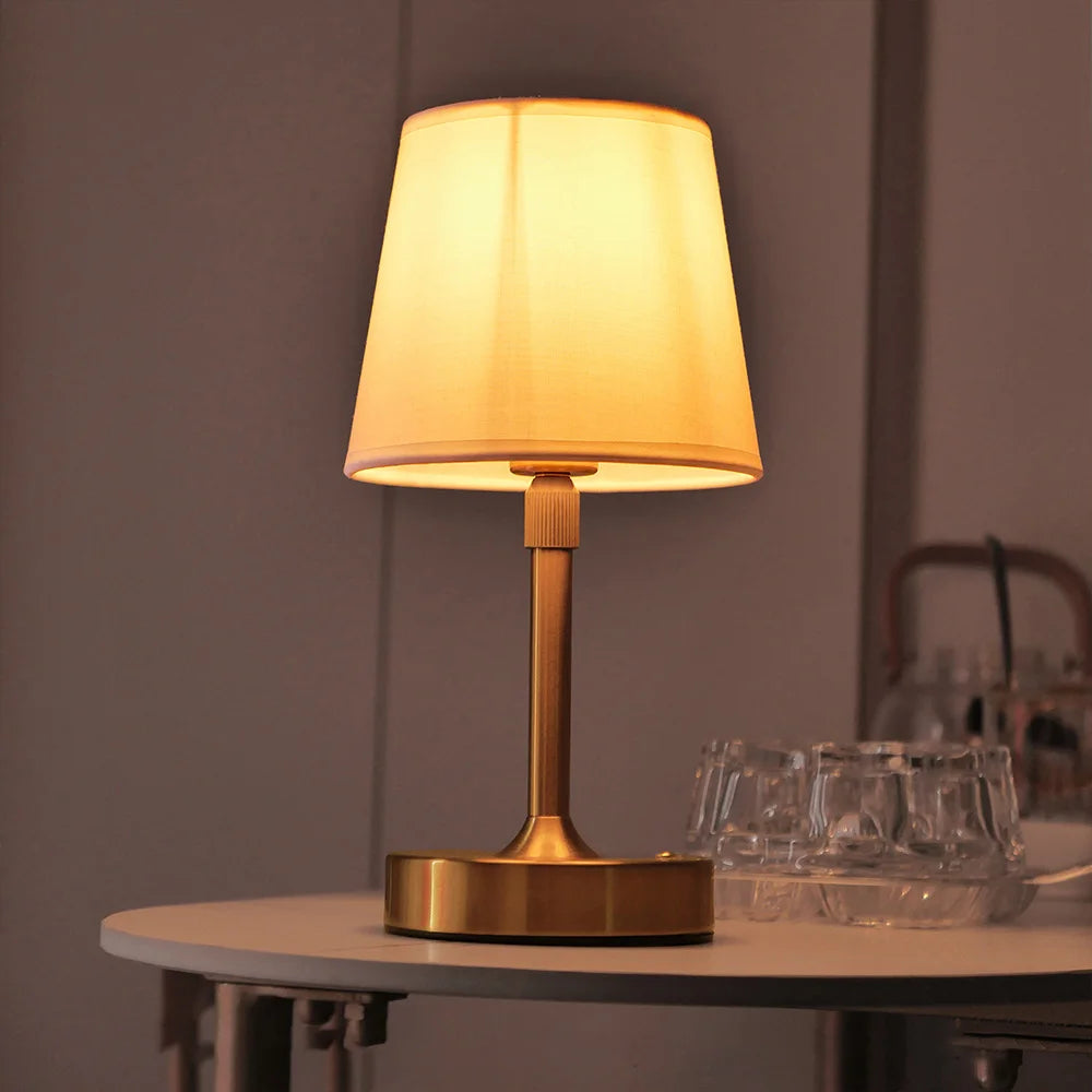 Fabric Desk Lamp Rechargeable Touch Table Lamp Replaceable E12 Bulb 2700K For Restaurant Hotel Room Bedside Decor Lighing