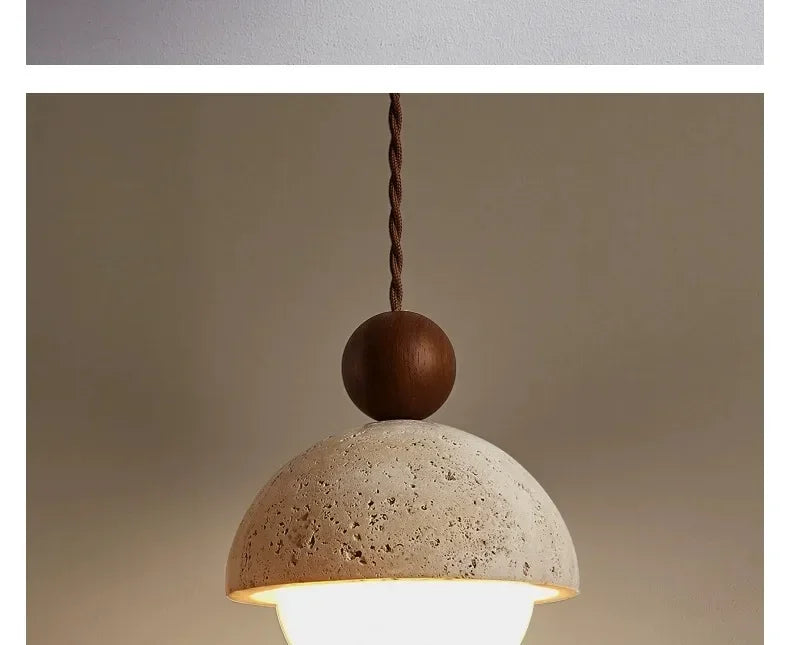 Luma Japanese Style Yellow Travertine Pendant Light, Wabi-Sabi Stone Chandeliers for Kitchen Island Bedroom Bedside Home Decor