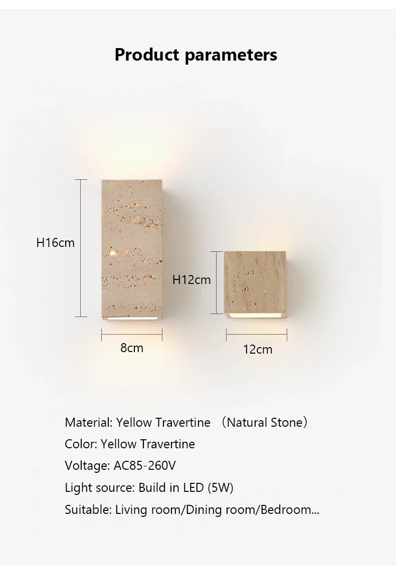 Luma Square Shape Yellow Travertine Wall Lamp for Outdoor Waterproof Courtyard Sconce Hallway Stairs Bathroom Stone Wall Lamp