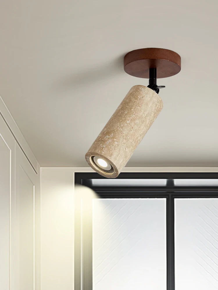 IWHD Natural Stone LED Ceiling Light Decoration Wabi-sabi Wind Aisle Corridor Living Room Modern Ceiling Lamp Yellow Travertine