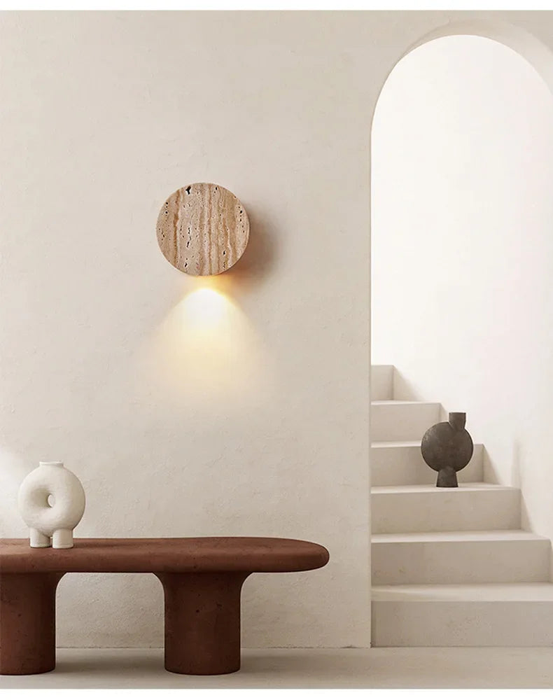 Luma Wabi-Sabi Yellow Travertine Wall Light, Natural Stone LED Wall Sconce Lamp For Bedroom Bedside Aisle Stair Restaurant