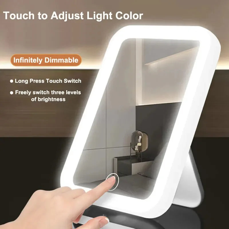 3 Colors LED Vanity Mirror Touch Screen 3 Brightness Dimmable USB Rechargeable Portable Makeup Mirror