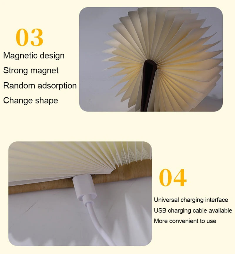 LED Wooden Book Lamp Creative USB Foldable Reading Light Children Birthday Holiday Gift Bedroom Bedside Decoration Night Light