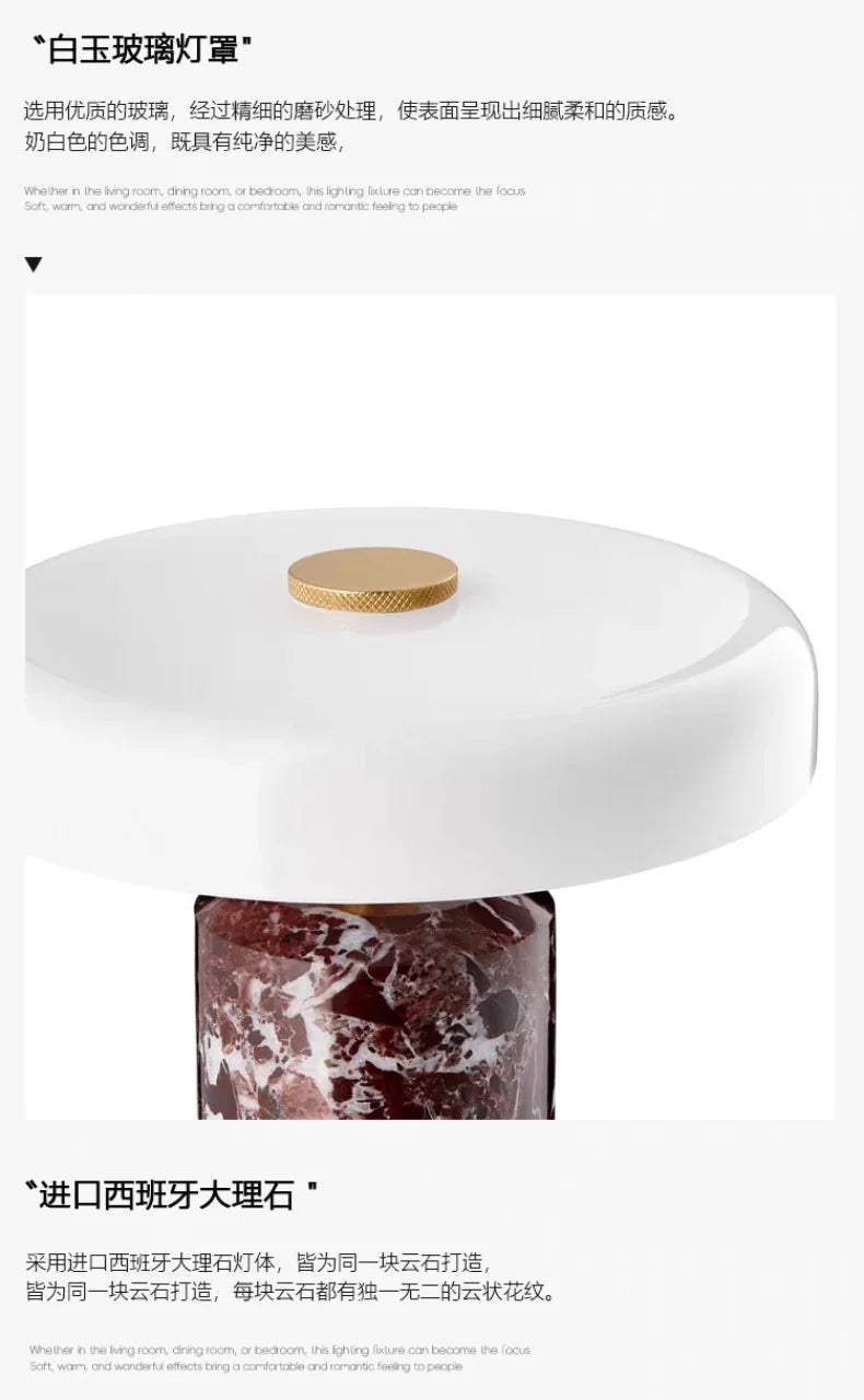 Danish Portable Charging Table Lamp with Touch Switch Atmosphere LED Marble Desk Lights Living Room Bedroom Bedside Study Cafe