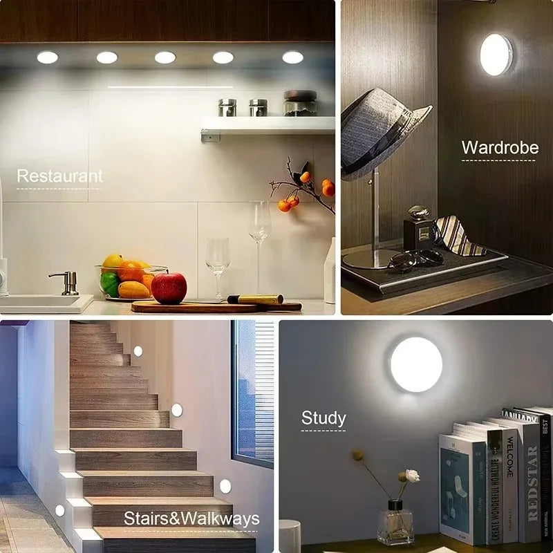 3PCS Warm Light Motion Sensor LED Night Light USB Rechargeable Night Lamp Cabinet Wardrobe Lamp Staircase Wireless Closet Light