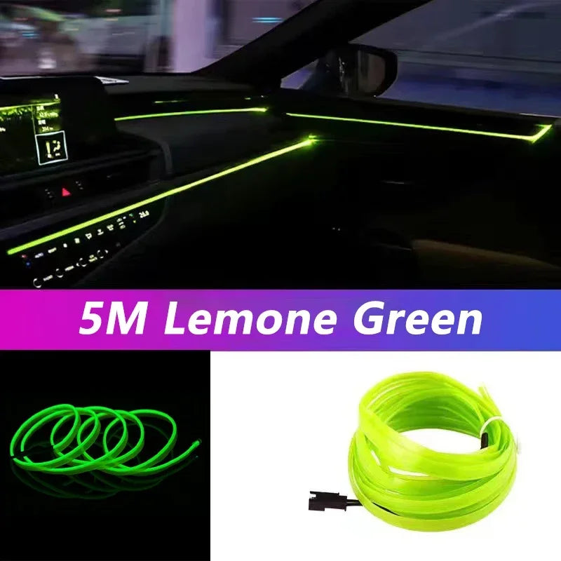5M Car Interior LED Strip Light EL Wire Neon Ambient Lighting USB Flexible Decoration DIY Auto Party Atmosphere Lamp Diode