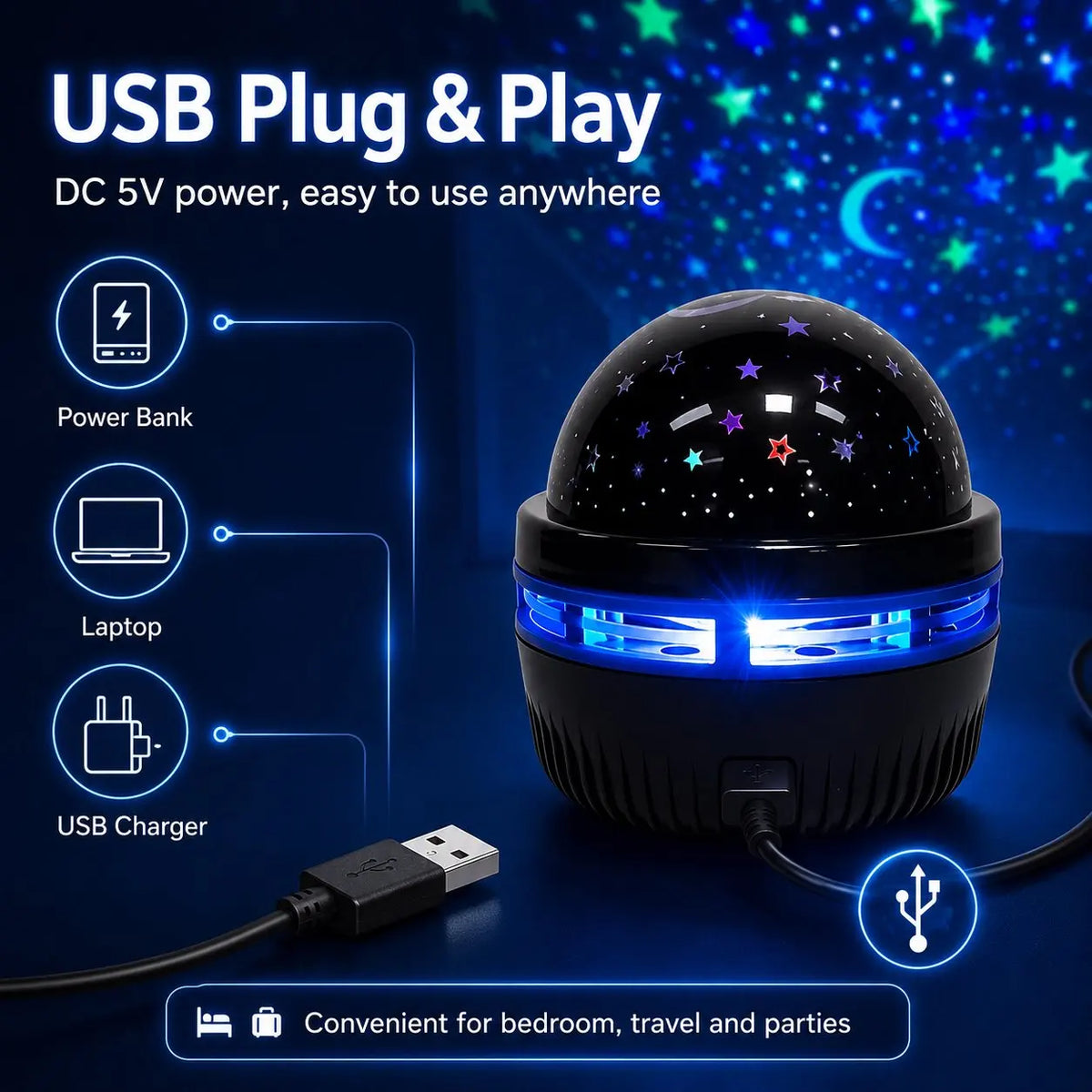 Starry Sky Projector Lamp RGB Galaxy Light Moon Star LED Night Lamp USB Ambient Light Bedroom Home Party Decoration