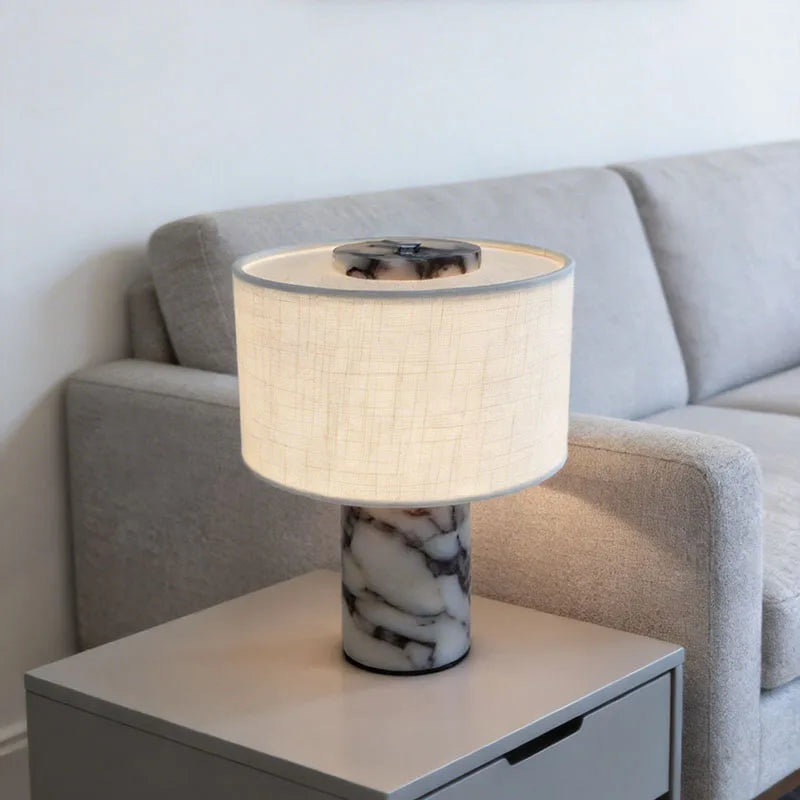 Lessa Marble-Style Table Lamp with Fabric Shade