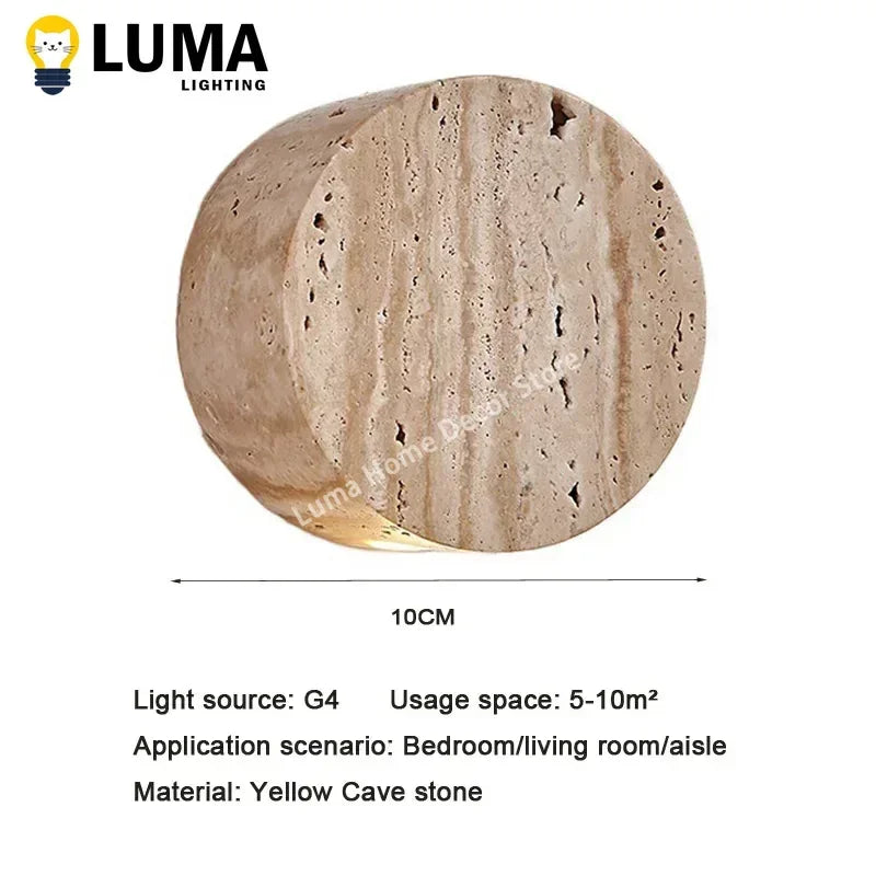 Luma Wabi-Sabi Yellow Travertine Wall Light, Natural Stone LED Wall Sconce Lamp For Bedroom Bedside Aisle Stair Restaurant