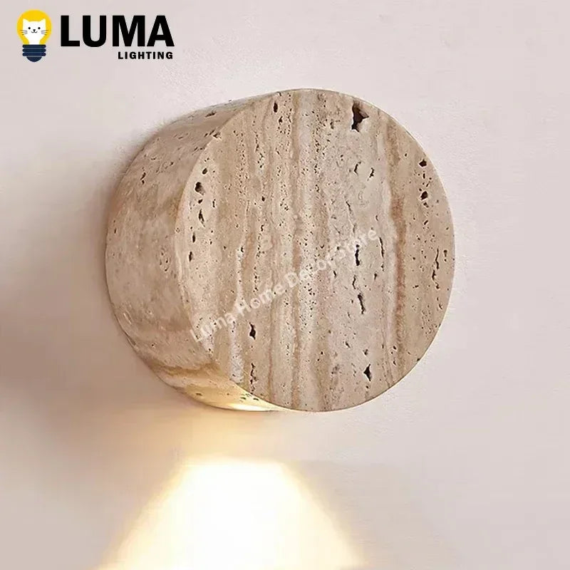 Luma Wabi-Sabi Yellow Travertine Wall Light, Natural Stone LED Wall Sconce Lamp For Bedroom Bedside Aisle Stair Restaurant