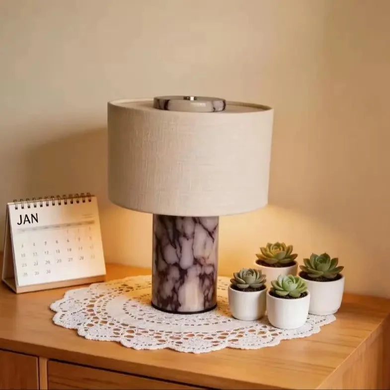 Lessa Marble-Style Table Lamp with Fabric Shade
