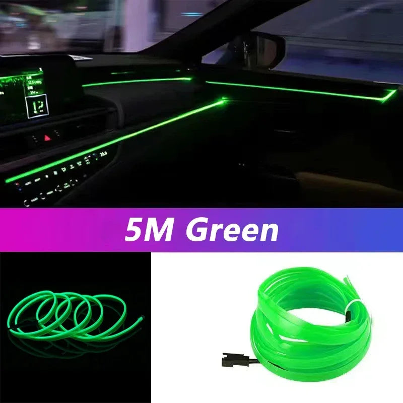 5M Car Interior LED Strip Light EL Wire Neon Ambient Lighting USB Flexible Decoration DIY Auto Party Atmosphere Lamp Diode