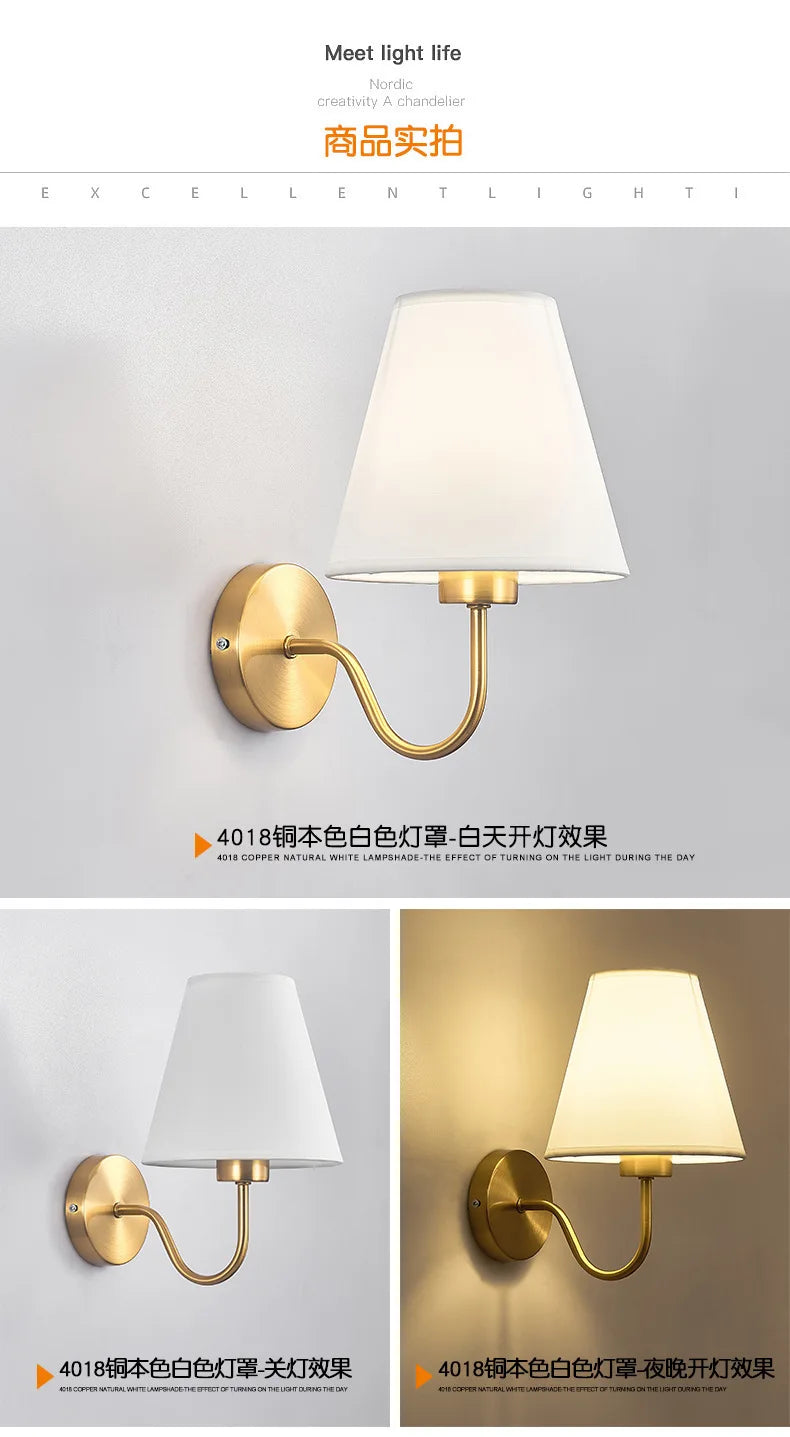 Modern Fabric Wall Lamps Retro Bedside Wall Lamp Living Room Wall Lights Simple Loft Wall Sconce Lighting Fixture AC85-265V E27