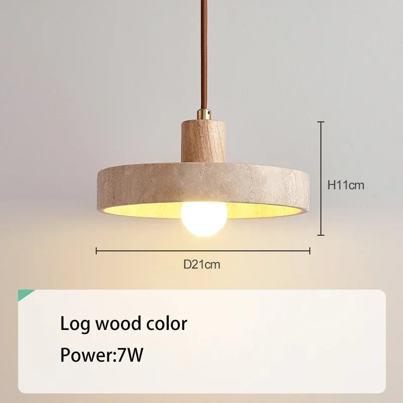 Natural Stone Pendant Light with E27 Bulb Travertine Hanging Lamp Ceiling Suspension for Kitchen Living Dining Room Bedroom