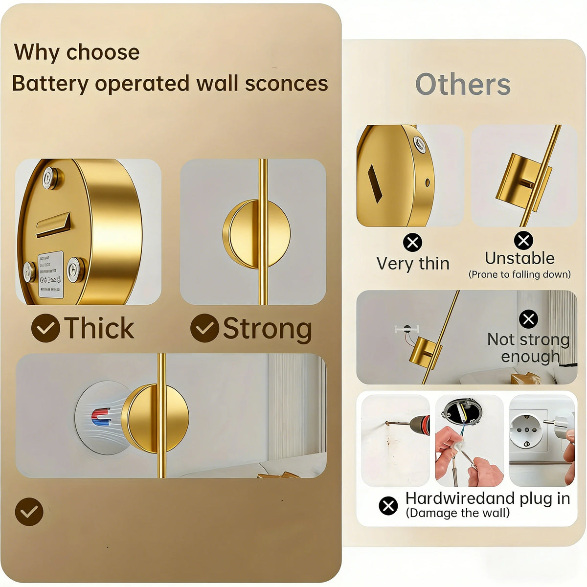 Magnetic Rechargeable 50 Wall Lamp Black Gold For Living Room Bedroom Hallway Study Stairwell Cloakroom LED Lighting Wiring Free