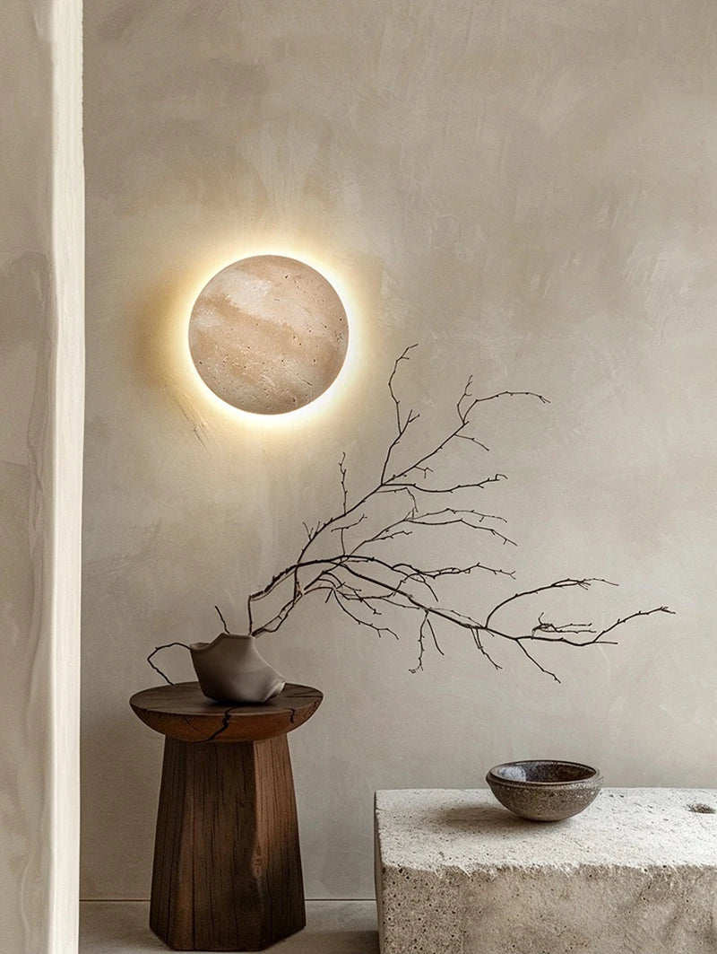 IWHD Modern LED Wall Lamp Yellow Travertine Glass Lampshade Wall Light Indoor Room Decoration Bedside Lighting Applique Murale