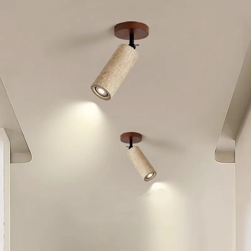 IWHD Natural Stone LED Ceiling Light Decoration Wabi-sabi Wind Aisle Corridor Living Room Modern Ceiling Lamp Yellow Travertine