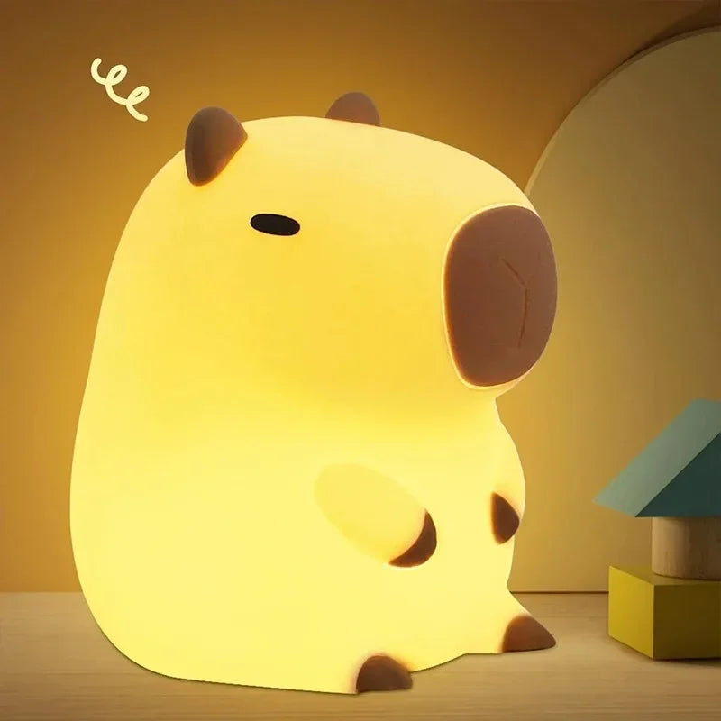 Cute Capybara Night Light Cute Cartoon Silicone Creative Bedside Sleep Night Lamp Room Decor Birthday Christmas Gift