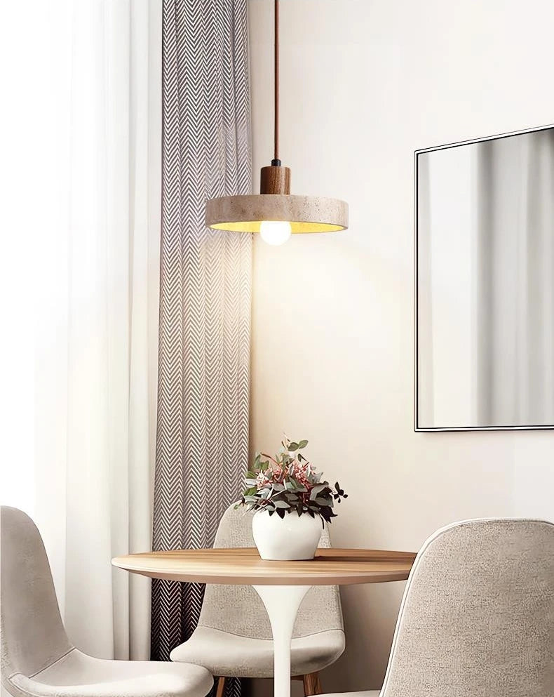 Natural Stone Pendant Light with E27 Bulb Travertine Hanging Lamp Ceiling Suspension for Kitchen Living Dining Room Bedroom