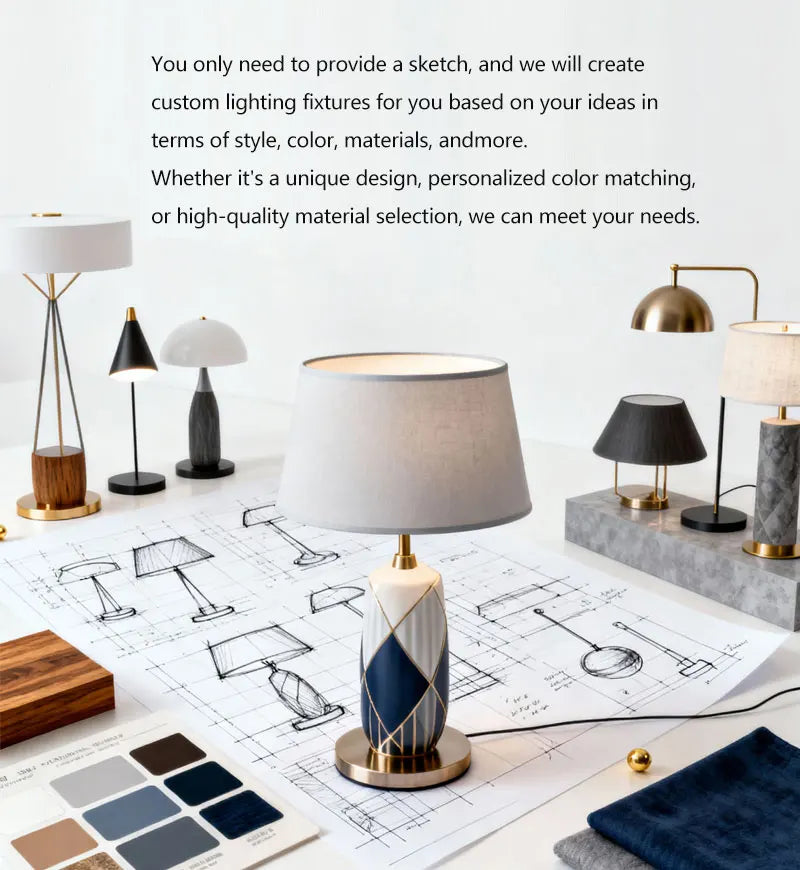 Lessa Marble-Style Table Lamp with Fabric Shade