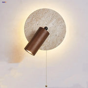 IWHD Wood LED Wall Lamp Sconce Pull Chain Aisle Bedroom Rotate Yellow Travertine Nordic Modern 2 Lighting Bathroom Mirror Light