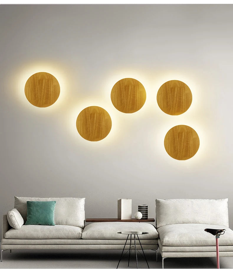 Nordic LED Wall Light Modern Original LED Circular Wooden Wall Light Personalized Bedside Bedroom Staircase Wall Hanging Light