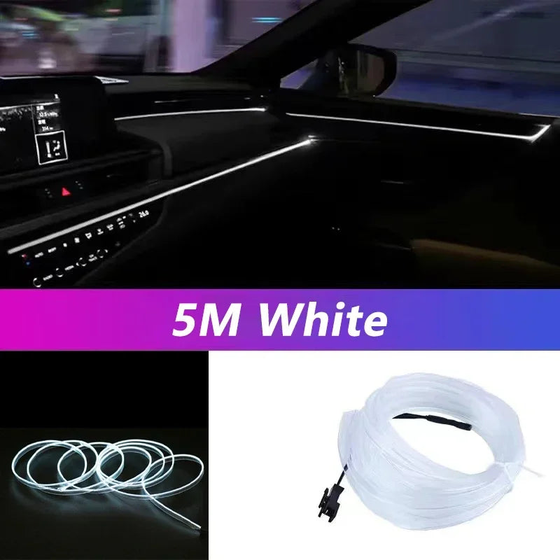 5M Car Interior LED Strip Light EL Wire Neon Ambient Lighting USB Flexible Decoration DIY Auto Party Atmosphere Lamp Diode