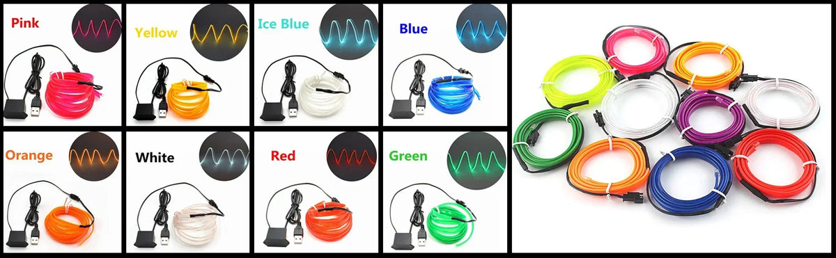 5M Car Interior LED Strip Light EL Wire Neon Ambient Lighting USB Flexible Decoration DIY Auto Party Atmosphere Lamp Diode