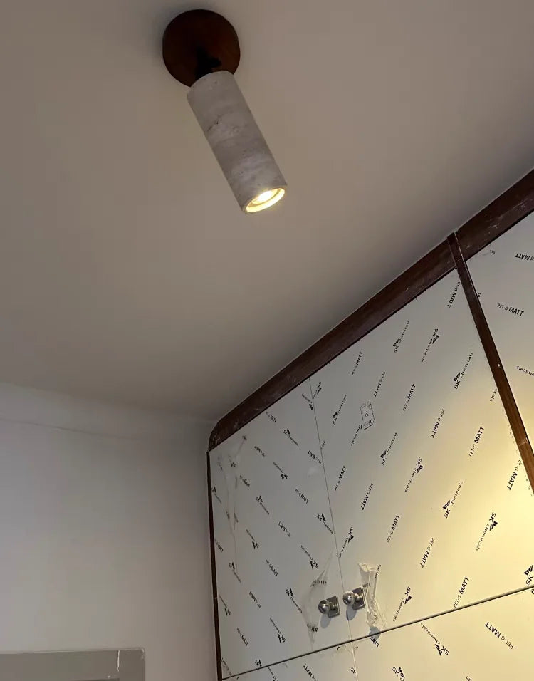 IWHD Natural Stone LED Ceiling Light Decoration Wabi-sabi Wind Aisle Corridor Living Room Modern Ceiling Lamp Yellow Travertine