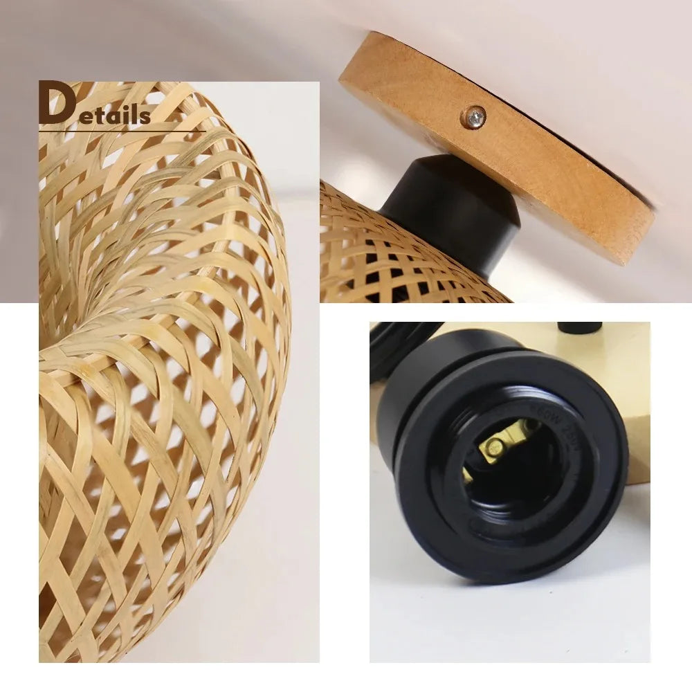 Retro Led Bamboo Woven Ceiling Lamp Corridor Aisle Living Room Ceiling Light E27 Woven Lamps Decorative Fixtures